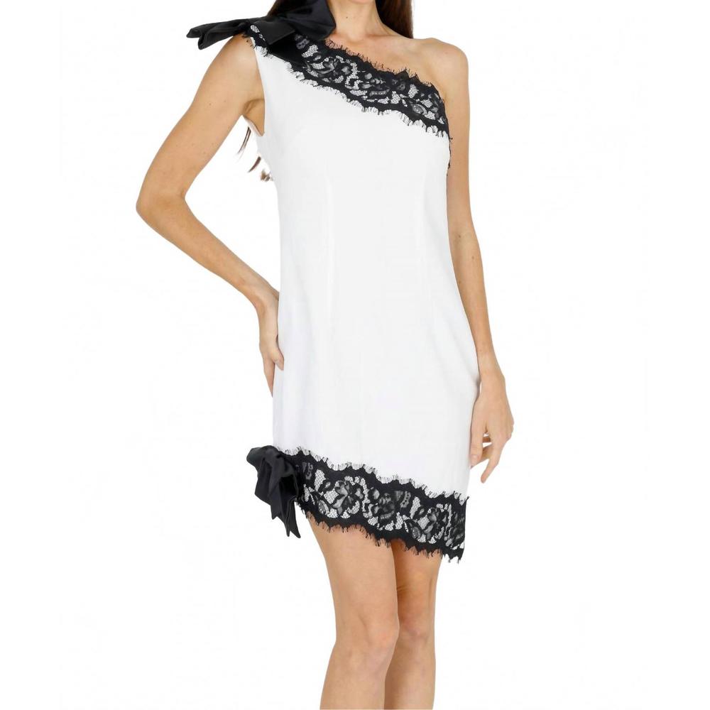 NEW AKALIA zeena one shoulder lace mini dress in black/white